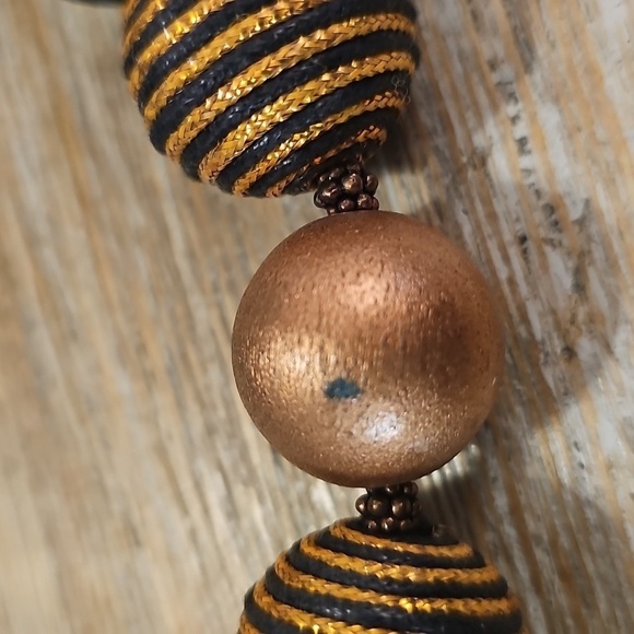 Woven Chunky Black and Gold Bead Statement Necklace - Picture 6 of 8
